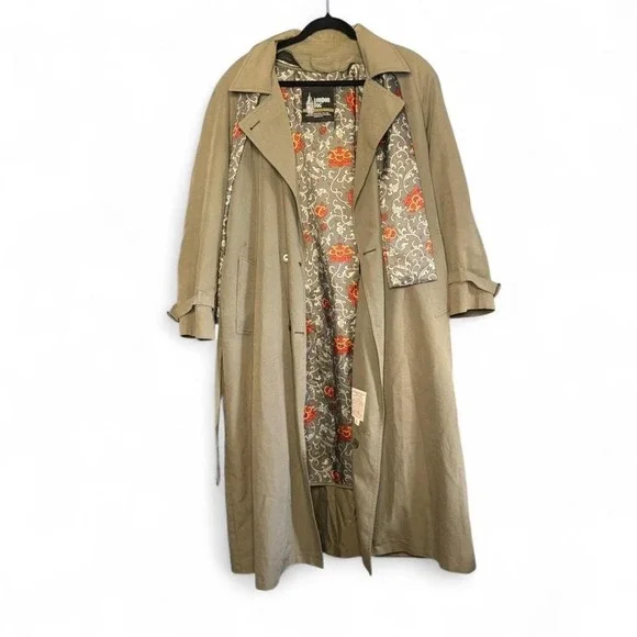 Vintage 80s Trench Coat Women's Size 12 London Fog Khaki Lining Belt Scarf USA - Picture 4 of 7